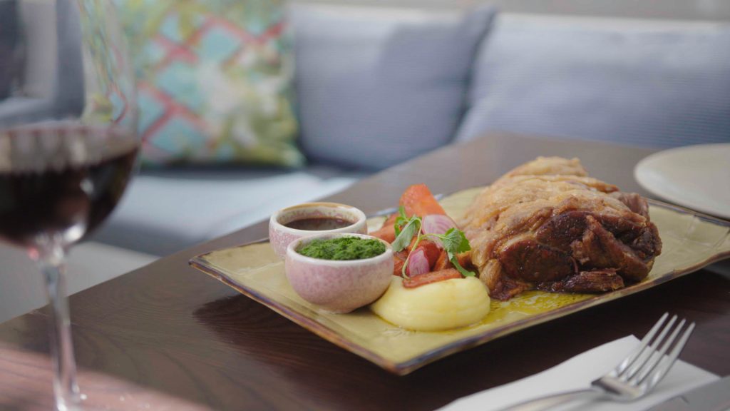 Slow cooked lamb shoulder with sides