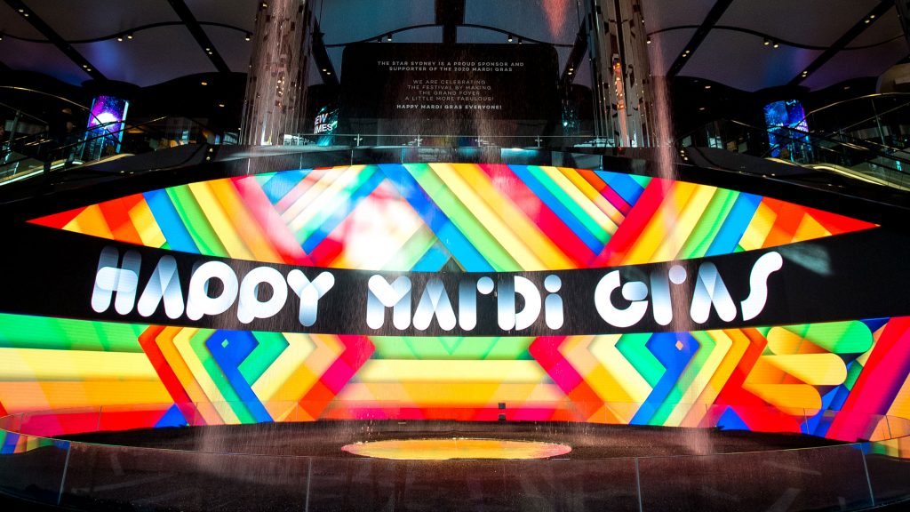 Mardi Gras theming in The Star Grand Foyer