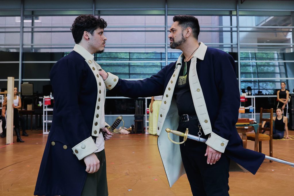 Jason Arrow and Matu Ngaropo at HAMILTON rehearsals